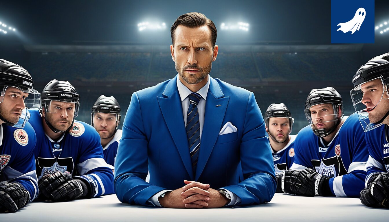 Leijonien pelaajat jääkiekolla ottelussa, keskittyen peliin ja huomioiden laitteistoviat.