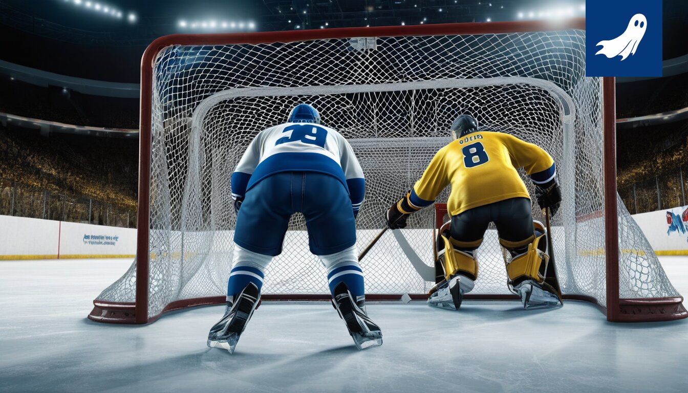 Kaksi jääkiekkoilijaa, yksi Kärpät- ja yksi HIFK-paitaa puettuna, seisovat pakkasen keskellä ja hymyilevät, kuvaus on satiirinen ja korostaa talven ja luonnon yhdistämistä.