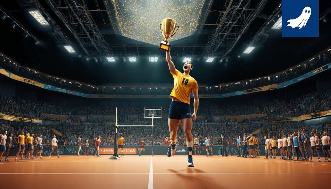 Satiirinen uutiskuva Akaa-Volleyn joukkueesta, joka symboloi kaupungin taloudellisia haasteita.