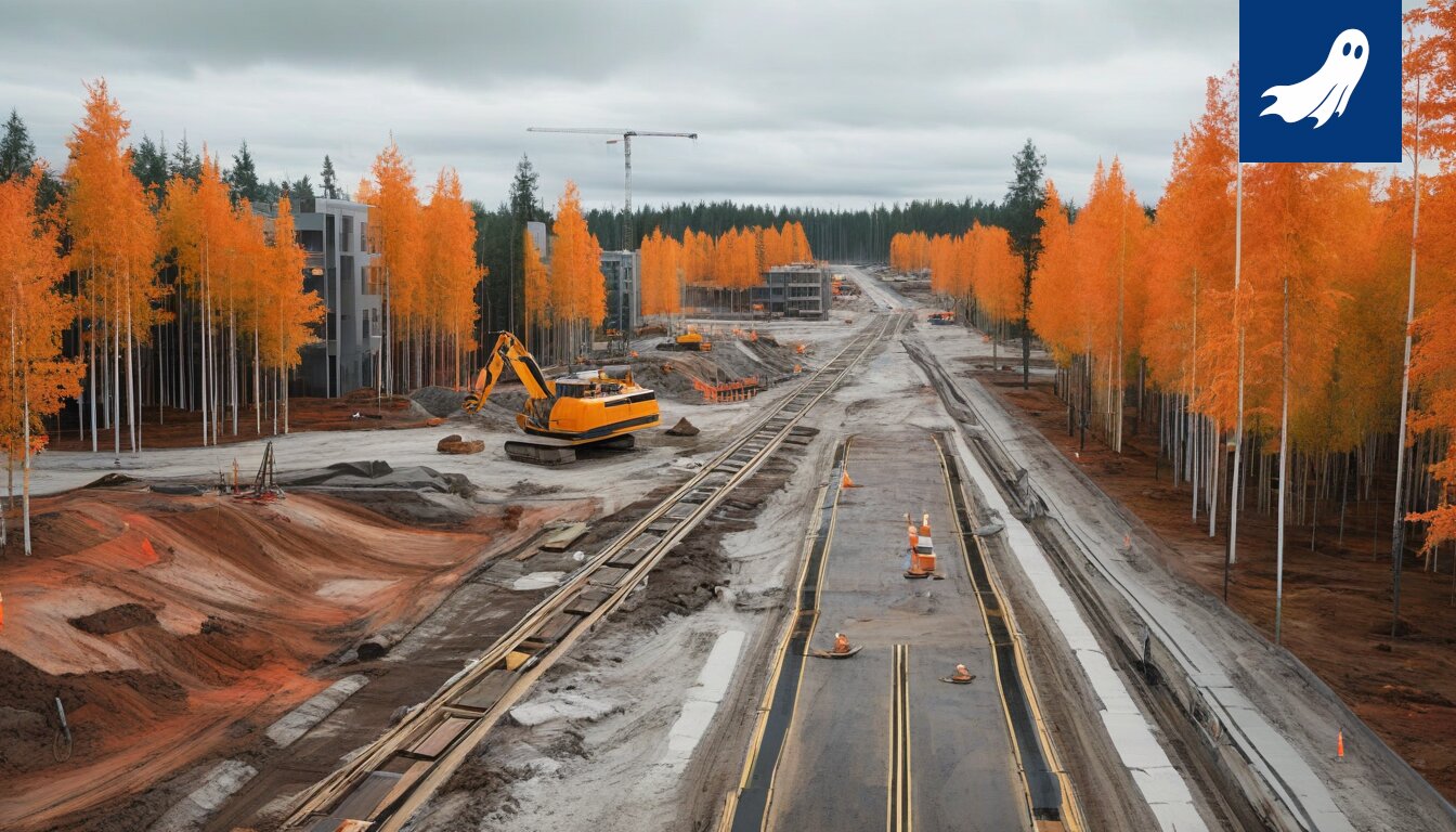 Ihmisen kuva, joka näyttää turhautuneelta ja hämmentyneeltä, seisoo liikennemerkin edessä, viitaten kaupungin liikenteeseen ja päätöksenteon vaikutuksiin.