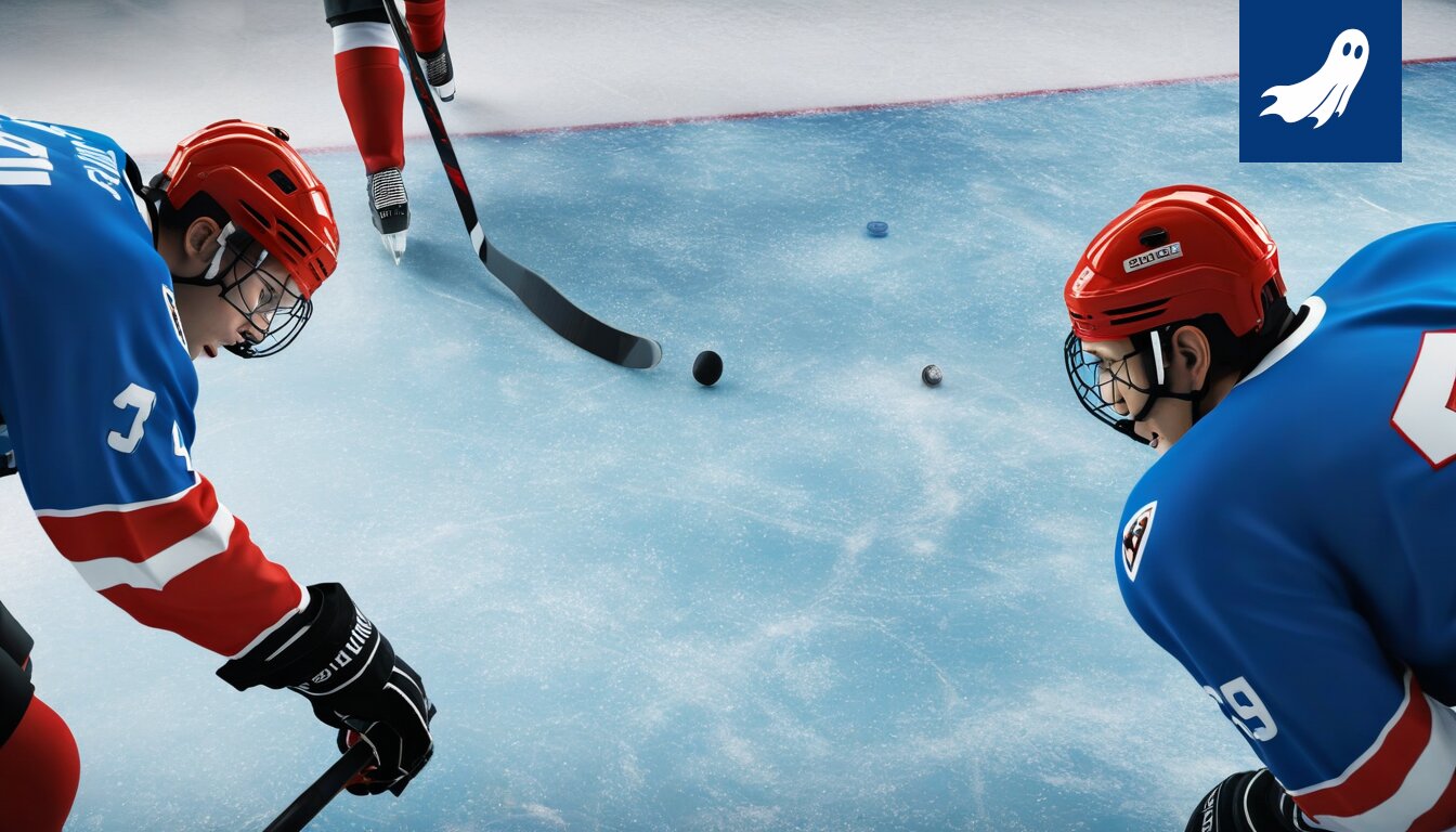 Leijonien ja Tšekin jääkiekkoottelun tulosta esittävä kuva, jossa näkyy maalintekijöitä ja jääpalloa.