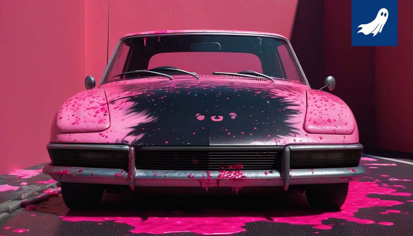 Tuhoutunut Hello Kitty -auto Sastamalassa, joka on herättänyt huomiota ja kommentteja sosiaalisessa mediassa.