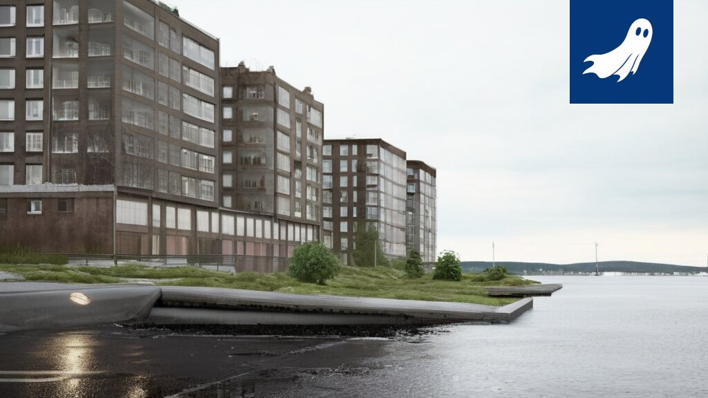 Satirinen uutiskuva Tampereen asfalttiuudistuksesta, jossa puustot on korvattu betonipilareilla ja aurinkopaneeleilla.