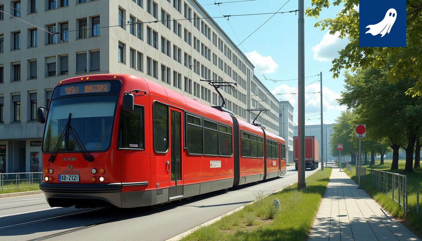 Hämeenkadulla liikennemyöhästymistä aiheuttava ratikkaliikenne, taktisesti pysähtynyt jakeluauto.
