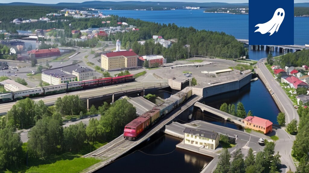 Tampereen kansallispuiston tokenisointi - satiirinen uutiskuva, jossa näkyy Pyynikin näkötorni ja tokenisoidun omaisuuserän kartta.