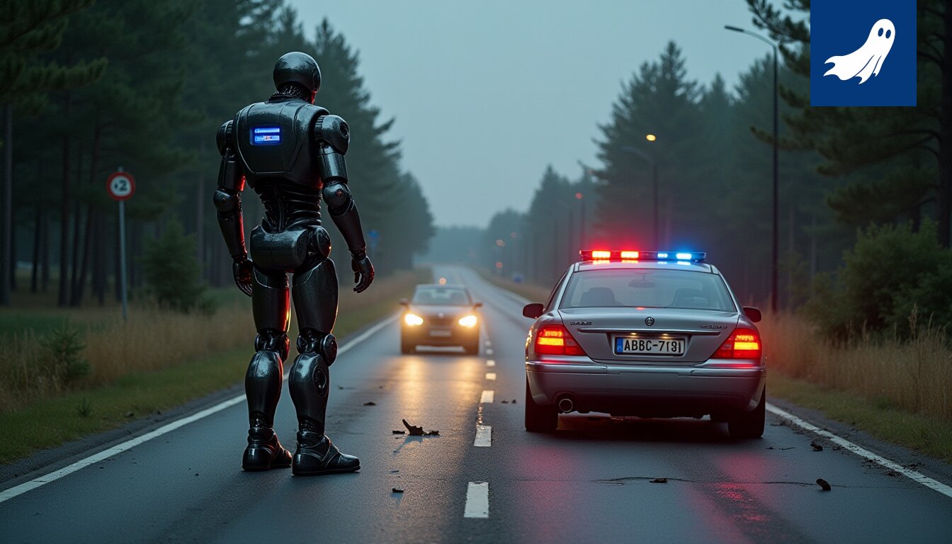 Robocop-yksikön aiheuttama liikenneonnettomuus Sastamalassa, kaksi autoa törmäämässä risteyksessä.