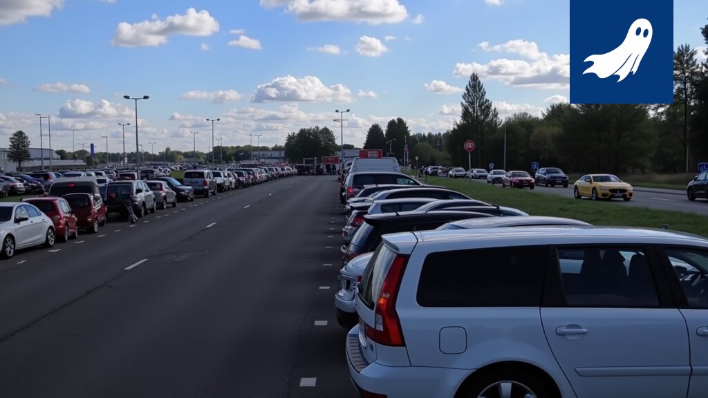 Satiirinen kuva Tampereen Hiedanrannan uudesta pysäköintipaikasta, jossa jokainen ruutu on NFT-tokeni.