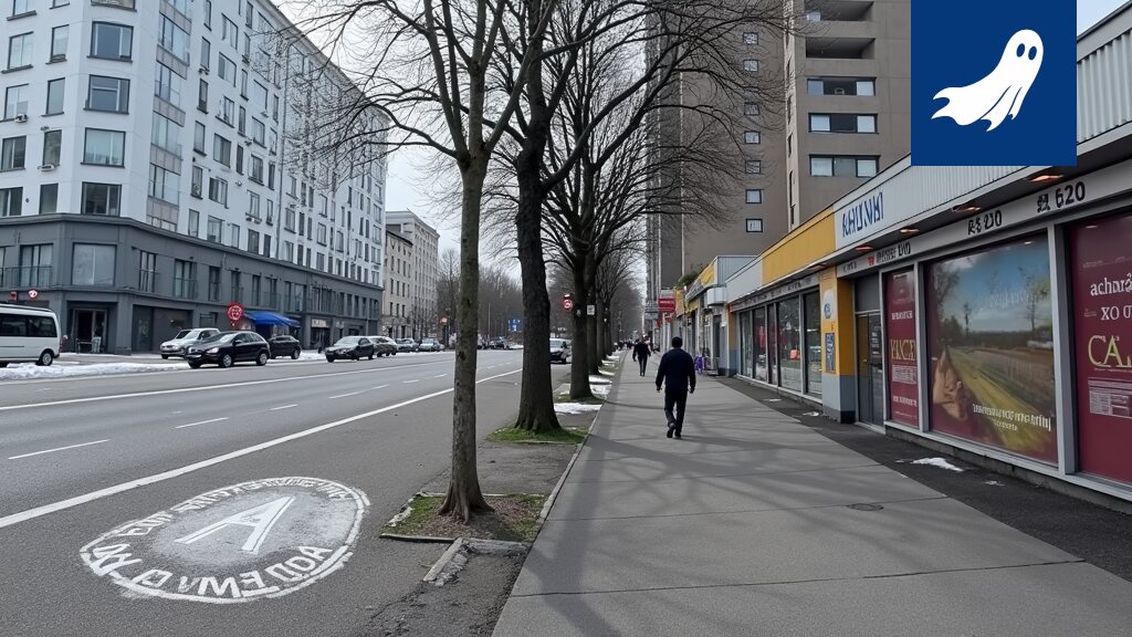 Kuva Tampereen Puistokadulta, jossa mainoskylttejä tarkastetaan, symboloiden siirtymää ihmisvoimaisesta tarkastuksesta automaatioon.