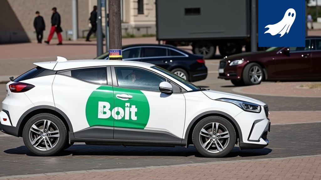 Vaaleanpunaisella glitterillä koristeltu Bolt-taksi Hämeenkadulla Tampereella.