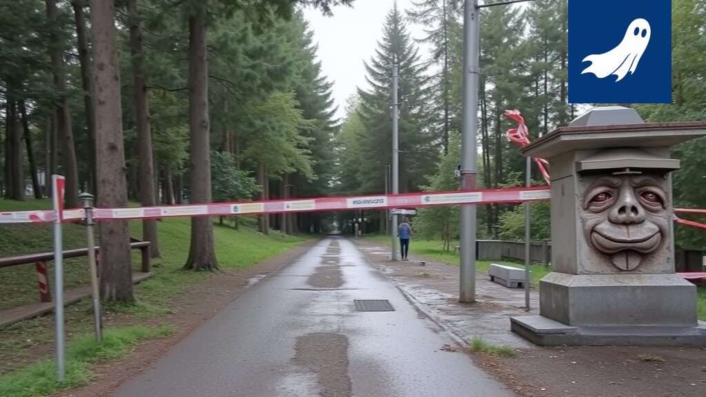 Suljettu puomi Kuuselannintiellä, vihjaten salamyhkäisestä valvontaprojektista.