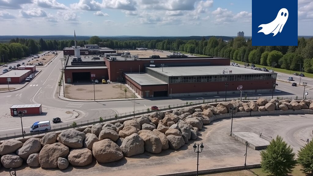 Digitaalinen näyttö Metson Lokomotion-teknologiakeskuksen katolla esittää pörssikurssia ja työntekijöiden tuottavuutta.