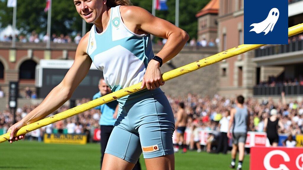 Armand Duplantis surullisena seiväshypyn epäonnistumisen jälkeen, satiirinen kuva.