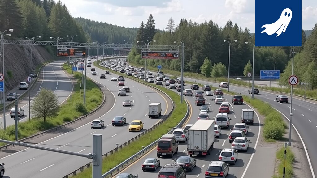 Paasikiventien liittymän ruuhkautunut liikenne onnettomuuden jälkeen.