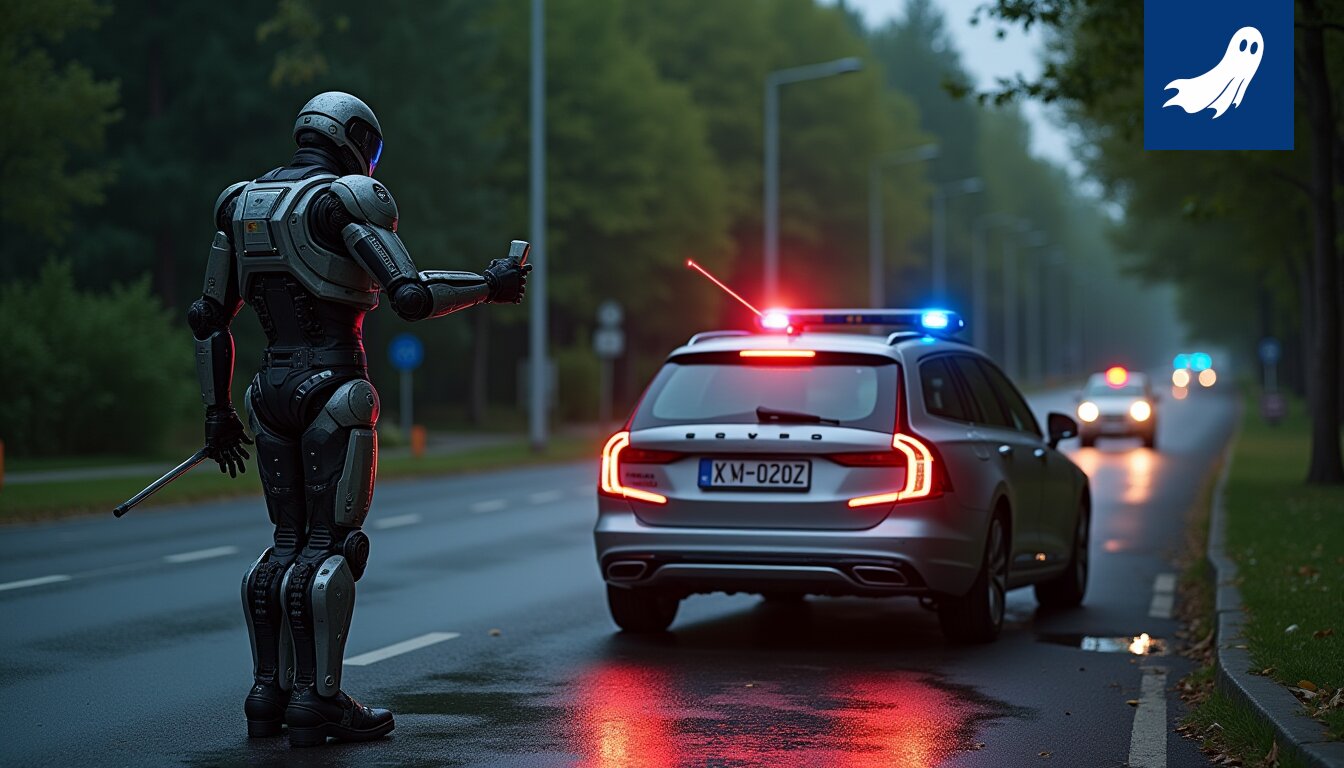 Henkilöauto makaa kyljellään valopylvään vieressä Nokian Sorvantien ja Rälssikadun risteyksessä.