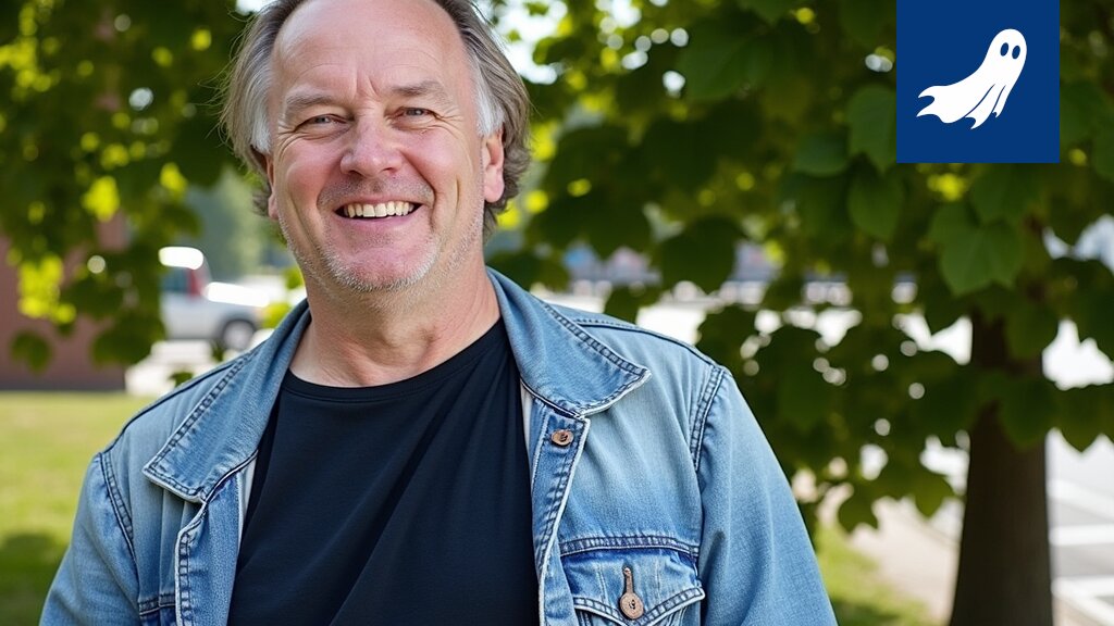 Jari Salmi hymyilee kameran edessä, taustalla viittaus "Pulkkinen: Eldorado" -elokuvaan.