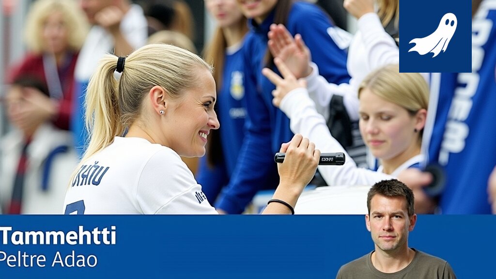 Sarjakuvamainen kuva Tammelan stadionista, jossa osakekursseja muistuttavat viivat nousevat ja laskevat pelaajien päällä.