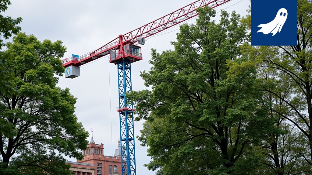 Frenckellin rakennuksen yllä kohoava torninosturi symboloi digitaalista kasvua Tampereen keskustassa.