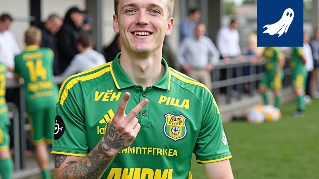Maksim Stjopin juhlii maalia Suomen Cupin ottelussa, symboloiden Ilves Oyj:n brändimenestystä.