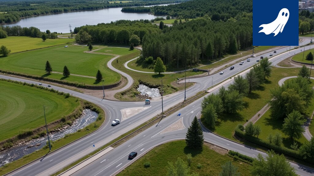 Hervannan valtaväylä muuttumassa NFT-parkkihalliksi, satiirinen kuvaus futuristisesta liikenneympäristöstä.
