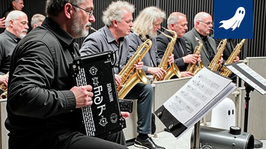 Nokia Big Band esiintymässä Hiomo-salissa, lavalla näkyy outoja valoja ja efektejä.
