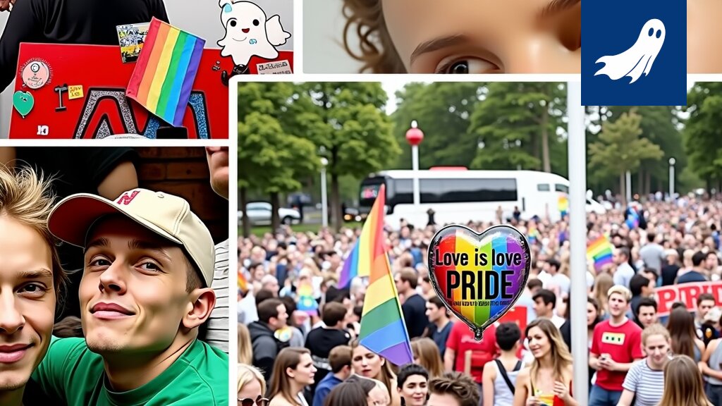 Satiirinen kuva Tampereen Pride -marssista, jossa teknologia pyrkii kontrolloimaan osallistujien tunnetiloja.