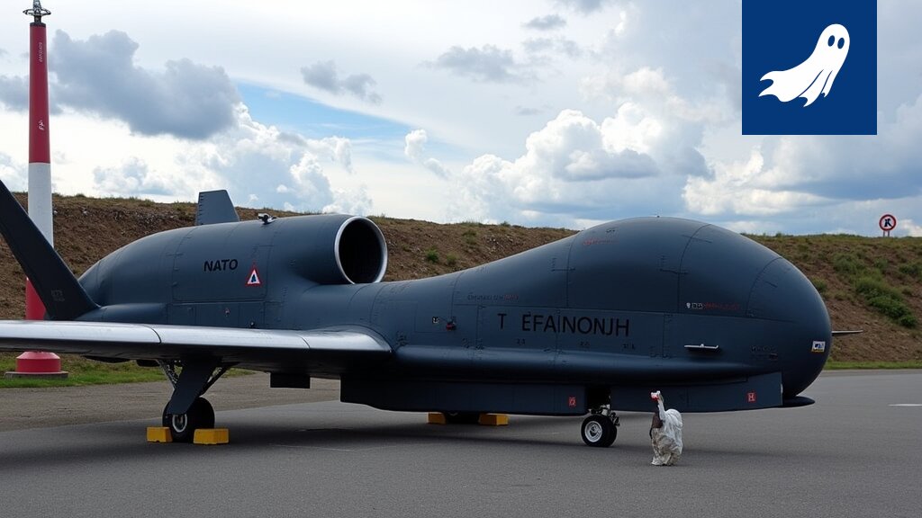 Naton RQ-4D Phoenix -valvontakone lentää korkealla mainoksia kantavana alustana.