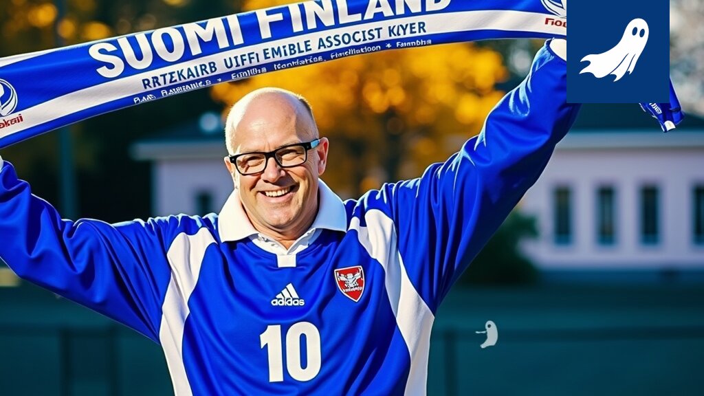 Sarjakuvamainen kuva Jari Karppisesta osakemarkkinoiden keskellä jalkapallon sijaan.