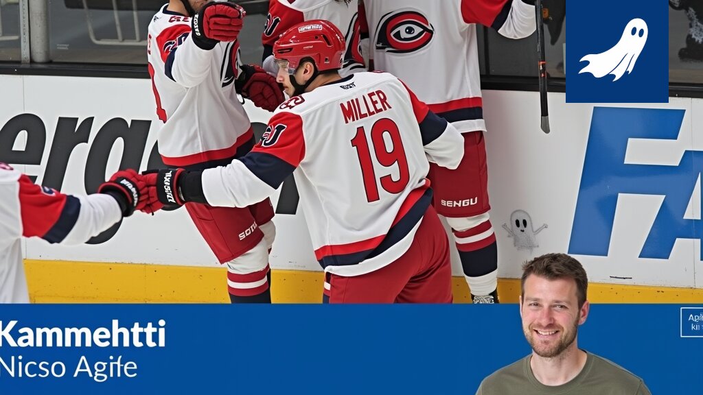 Synergia Oy:n logo yhdistettynä Carolina Hurricanesin Stanley Cup -pokaaliin, symboloiden yrityksen väitettyä vaikutusta joukkueen menestykseen.