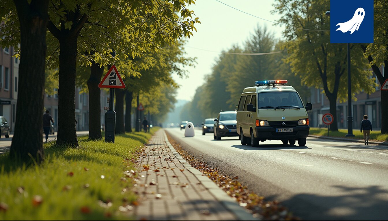 Sarjakuvamainen kuva Tampereen keskustasta, jossa Robocop valvoo liikennettä ja liikennevalot ovat huutokaupattavana.