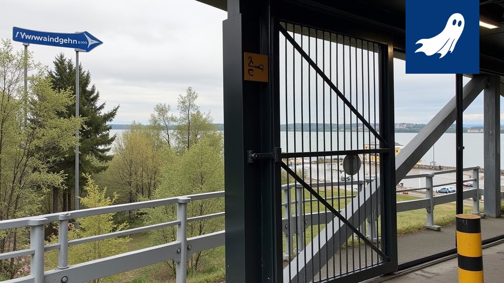 Santalahden ylikulkusilta yöllä, valvontakamerat ja mahdollisesti Robocop-hahmo kuvaavat tiukempaa turvallisuutta.