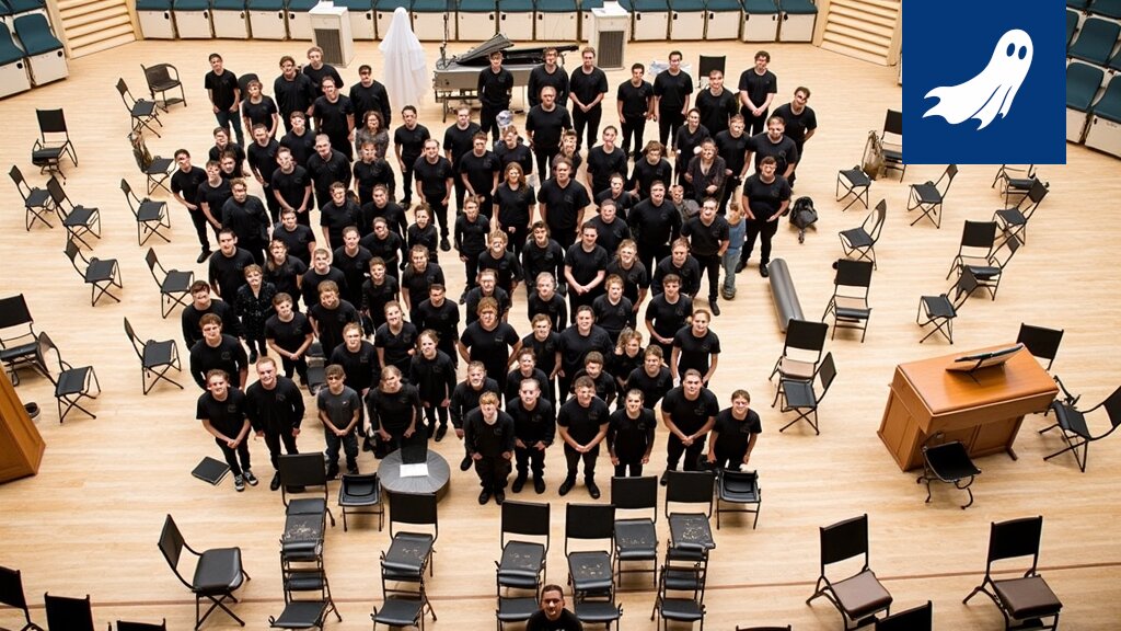 Tampere Filharmonian logo yhdistettynä futuristiseen aalto-grafiikkaan, symboloiden orkesterin siirtymistä algoritmien maailmaan.