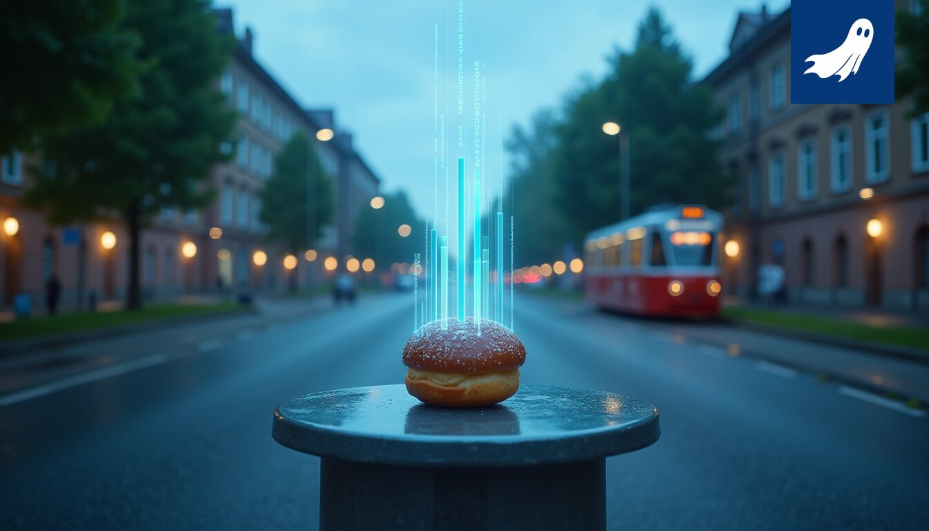 Sarjakuvamainen kuva Tampereen keskustasta, jossa robotit ja ratikat ovat ottaneet vallan, ja ihmiset pakenevat Luhankaan.