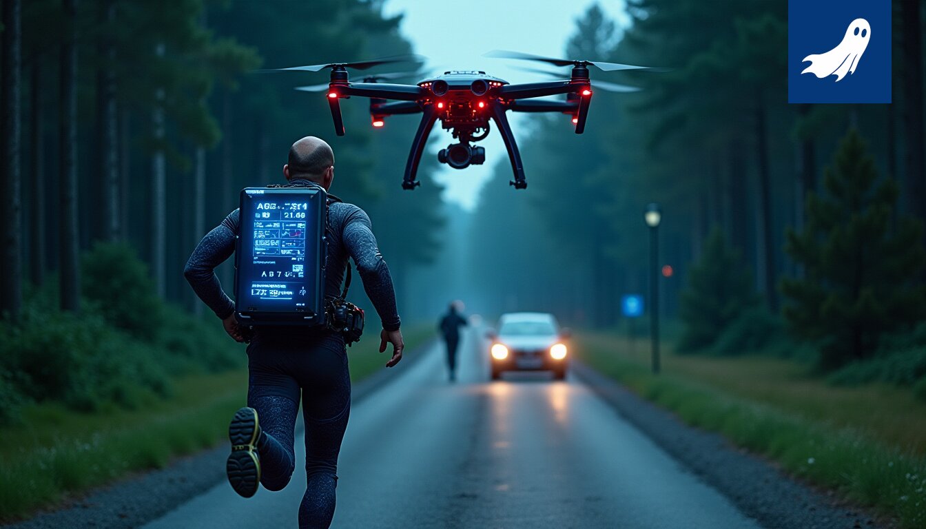 Sarjakuvamainen kuva robottisuunnistajasta metsässä, symboloiden teknologian ja datan kasvavaa roolia suunnistuksessa.