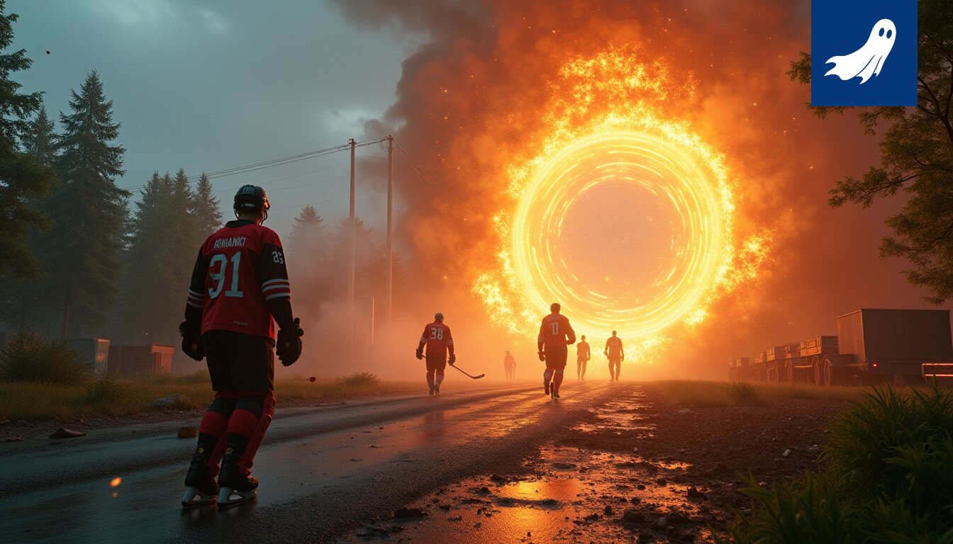 Satirical news article about the Jokers hockey team and a portal to a parallel dimension in Teisko.