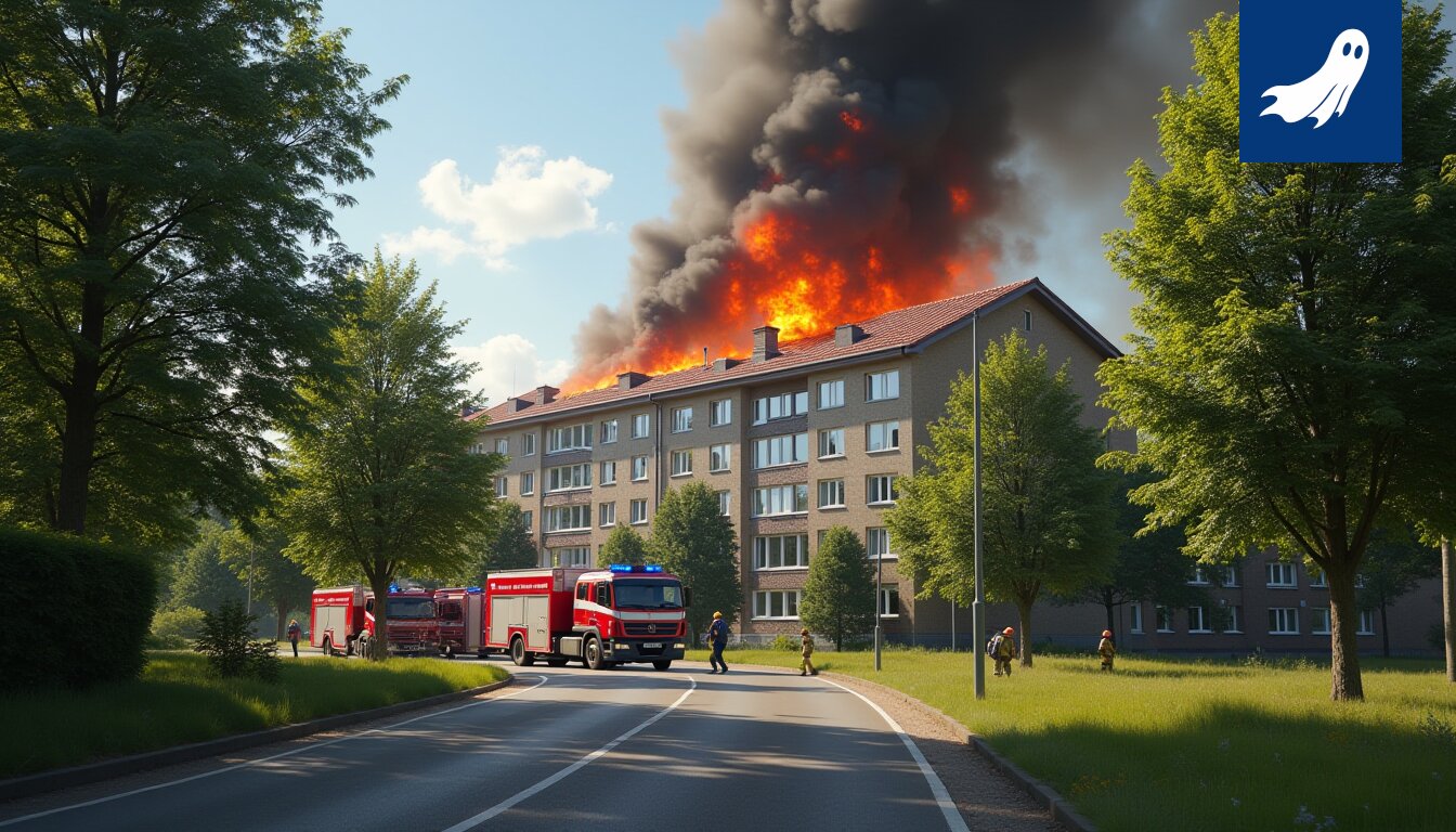Savua nousee Nokian Otonkadun rakennusten katoilta, kun pelastuslaitoksen kalusto on paikalla sammuttamassa paloa.