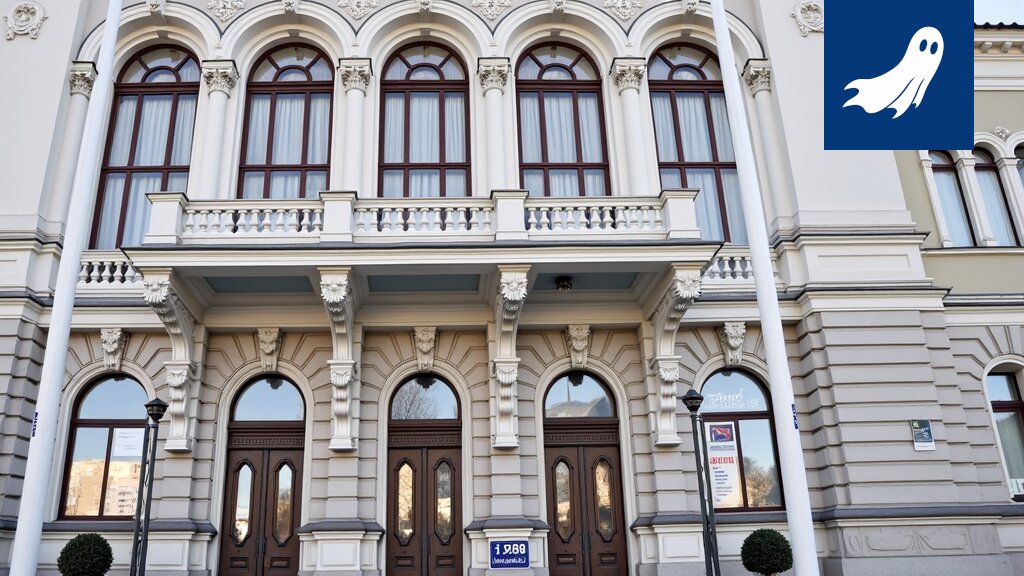 Sarjakuvamainen kuva Tampereen kaupungintalosta, jossa avustusvarat muuttuvat digitaalisiksi osakkeiksi.