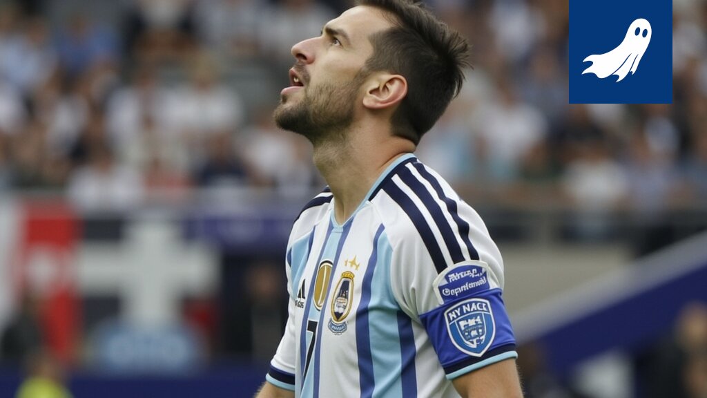 Lionel Messi jalkapallokentällä, symboloimassa perinteisen jalkapallon ja uuden, inhimillisen pelityylin välistä konfliktia.