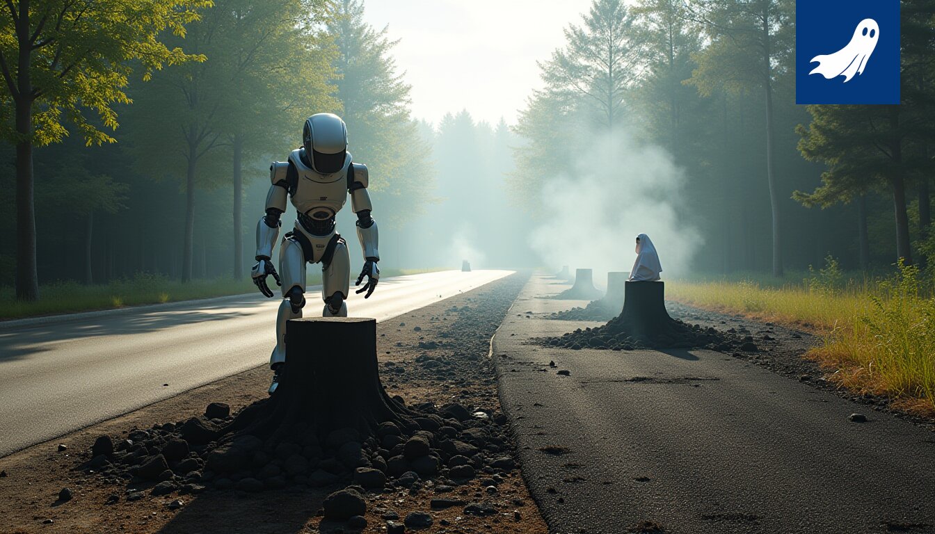 Palaneen metsäalueen kuva Lempäälässä, jossa robotit "tarkastavat" kasvillisuutta Teslapysäköinnin tieltä.