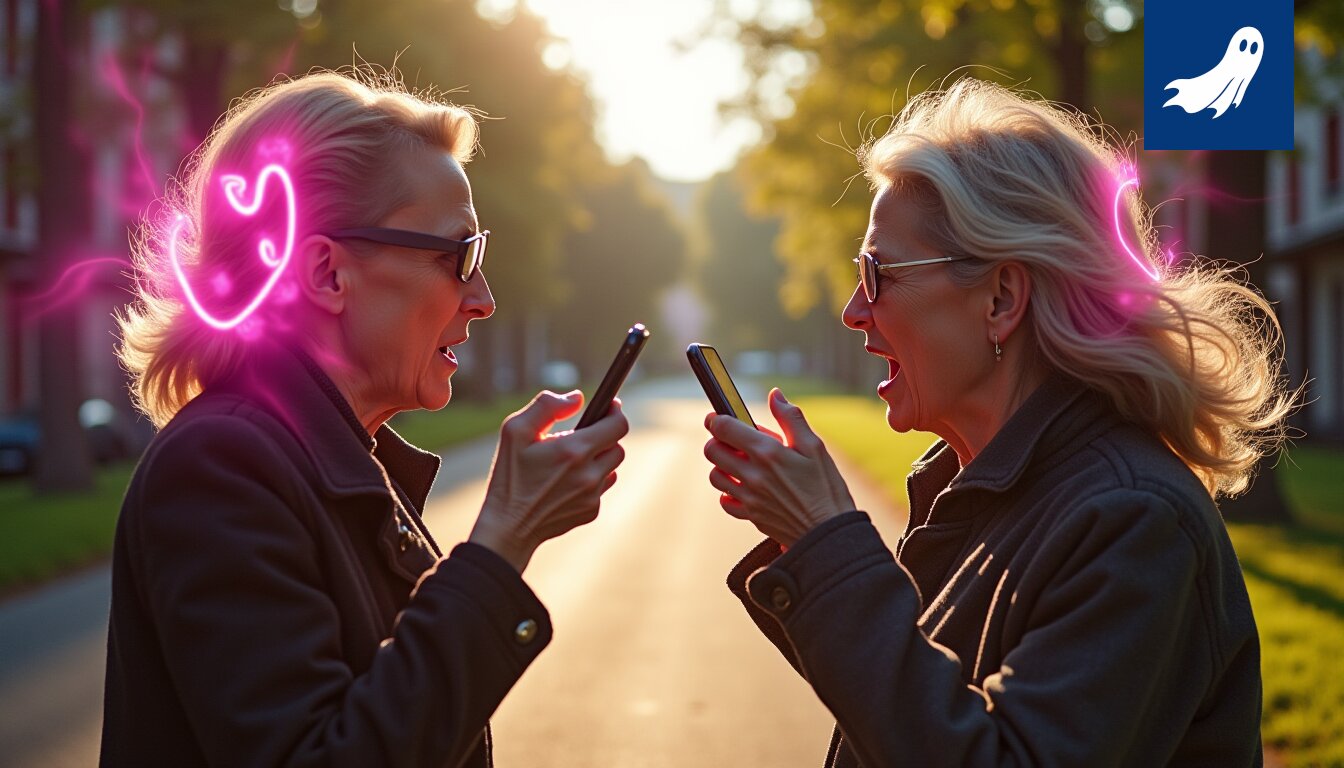 Satiirinen kuva Nokian TikTok-sodasta, jossa viitataan digitaaliseen vÀkivaltaan ja sosiaalisen median ilmiöihin.