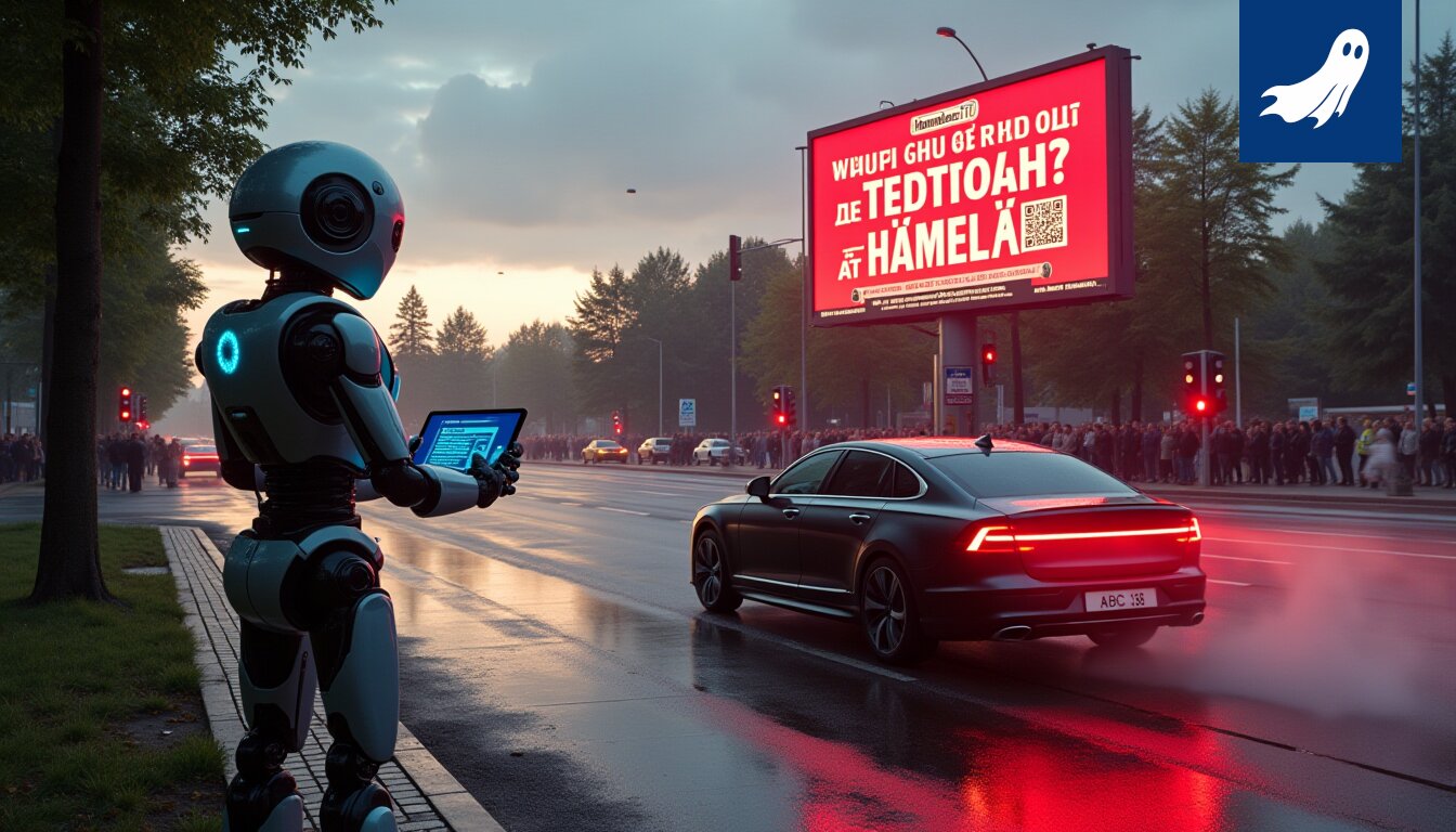 Sarjakuvamainen kuva punaisen valon rikkomisesta Tampereen Hämeenkadulla, symboloiden datan generointia.
