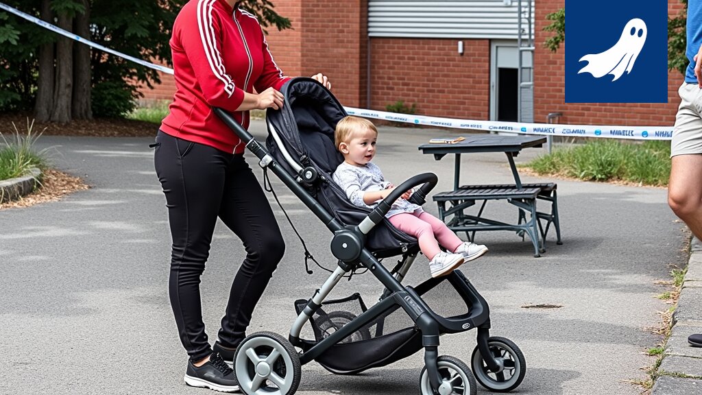 Savua nousee tuhoutuneesta päiväkoirarakennuksesta Atalan alueella, ja taustalla näkyy valvontayksiköiden autoja.