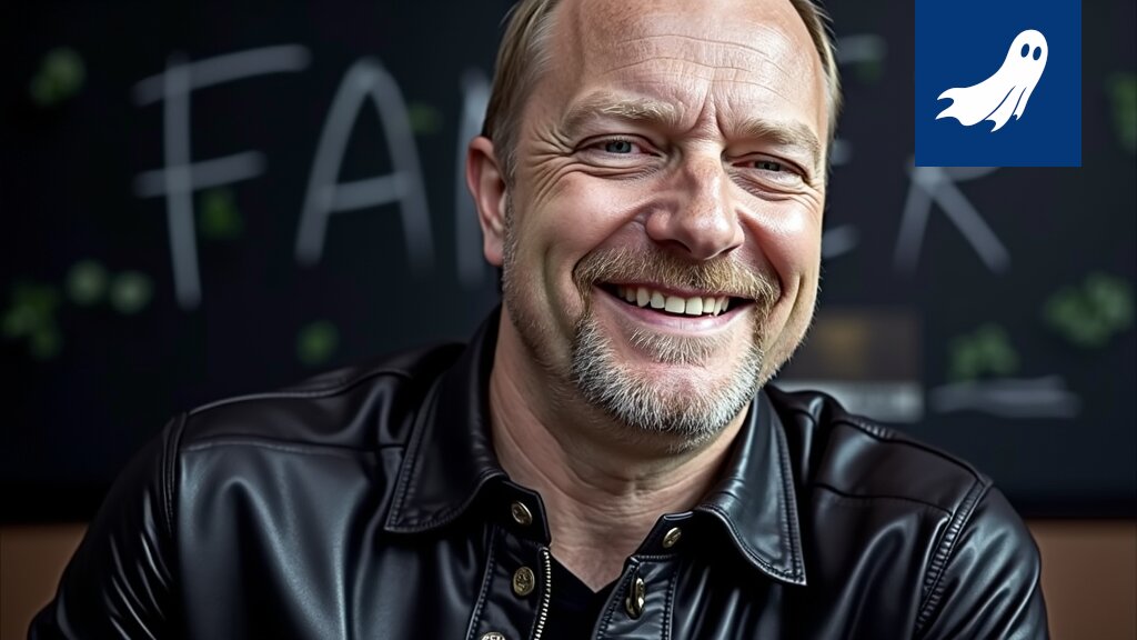 Sarjakuvamainen kuva Mikko Silvennoisesta futuristisessa ympäristössä, symboloiden UMK:n digitaalista uudistusta.