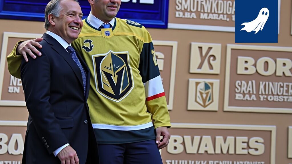 Juho Piiparisen varaushetki NHL-varaustilaisuudessa, jossa taustalla näkyy digitaalinen glitch ja viittaus Pate Mustajärveen.