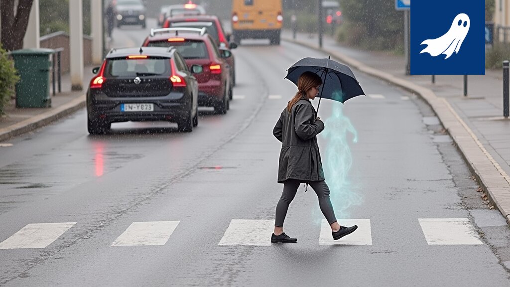 Sarjakuvamainen kuva sateenvarjoa kantavasta henkilöstä Pirkanmaan kaupunkimaisemassa, joka viittaa jatkuvaan, lievään ärsytykseen säästä.