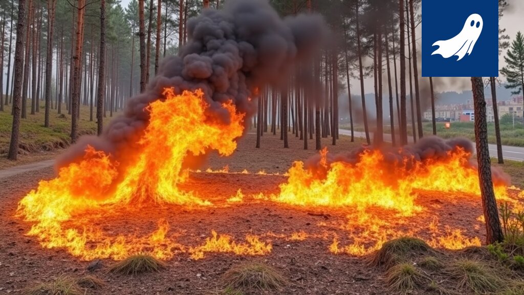 Savua nousee Varpunevan metsästä, viitaten algoritmisesti optimoituun ennallistamispolttoon.