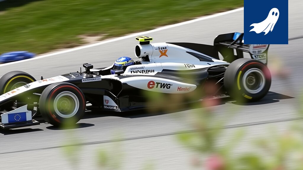 Liekehtivä Formula 1 -auto, symboloiden hallitsematonta teknologiaa ja huijausta.