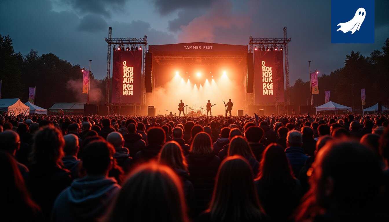 Satiirinen uutiskuva, jossa esitetään Eppu Normaali ja sateenkaari, symboloiden Tampereen kaupungin budjettileikkauksen aiheuttamaa kritiikkiä kulttuurin ja vapauden suhteen.