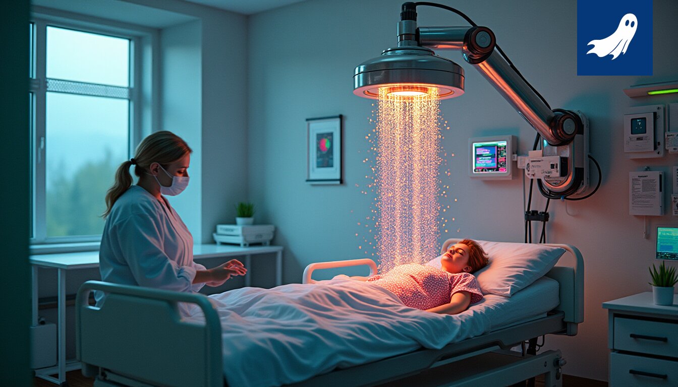 Sarjakuvamainen kuva algoritmisesta lääkäristä, joka määrää potilaalle glitterhoitoa.