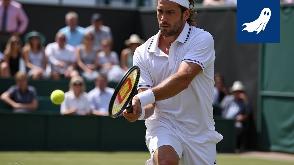 Otto Virtanen pelaamassa tennistä Wimbledonissa, samalla osallistuen uraauurtavaan parkkipaikkakokeiluun.