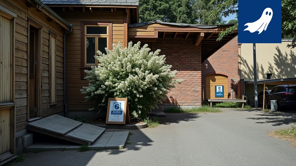 Sarjakuvamainen kuva Tallipihasta, jossa näkyy robottineulojia ja pilvipalveluiden symboleita, viitaten artikkelin satiiriseen sisältöön.